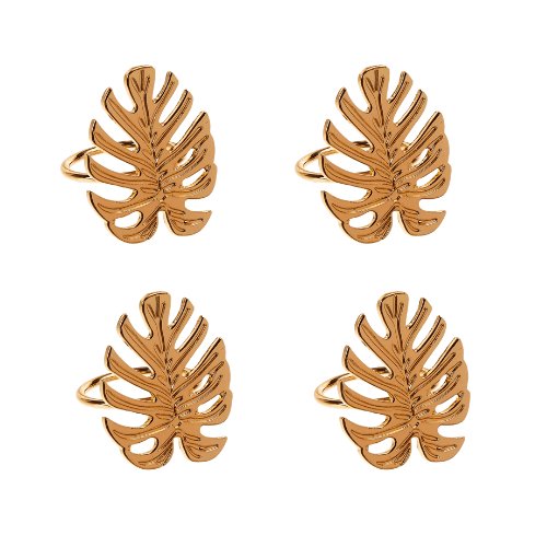 Conjunto 4 Anéis Porta Guardanapo Leaf Costela De Adão Dourado - Ela Decora