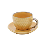Conjunto 4 Xícaras de Café Com Pires Porcelana Amarelo Drops com Detalhe Metalizado - 90ml - Ela Decora