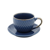 Conjunto 4 Xícaras de Café Com Pires Porcelana Azul Drops com Detalhe Metalizado - 90ml - Ela Decora