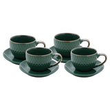 Conjunto 4 Xícaras de Café Com Pires Porcelana Verde Drops com Detalhe Metalizado - 90ml - Ela Decora