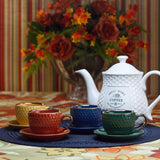 Conjunto 4 Xícaras de Café Com Pires Porcelana Verde Drops com Detalhe Metalizado - 90ml - Ela Decora