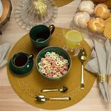 Conjunto 4 Xícaras de Café Com Pires Porcelana Verde Drops com Detalhe Metalizado - 90ml - Ela Decora