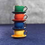 Conjunto 4 Xícaras de Café Com Pires Porcelana Verde Drops com Detalhe Metalizado - 90ml - Ela Decora