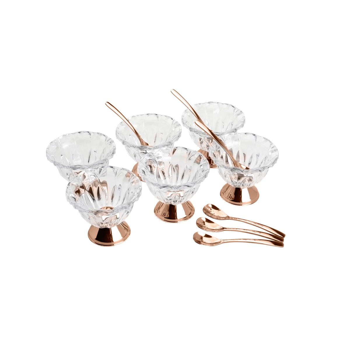 Conjunto 6 Bowls Taças Cristal Para Sobremesa + 6 Colheres Rose Gold - Ela Decora