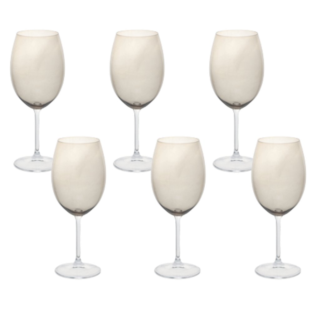 Conjunto 6 Taças Cristal Ecológico Para Vinho Fumê - 580ml - Ela Decora