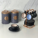 Conjunto 6 Xícaras de Café com Pires em Cerâmica Rustic Marrom 90ml - Ela Decora