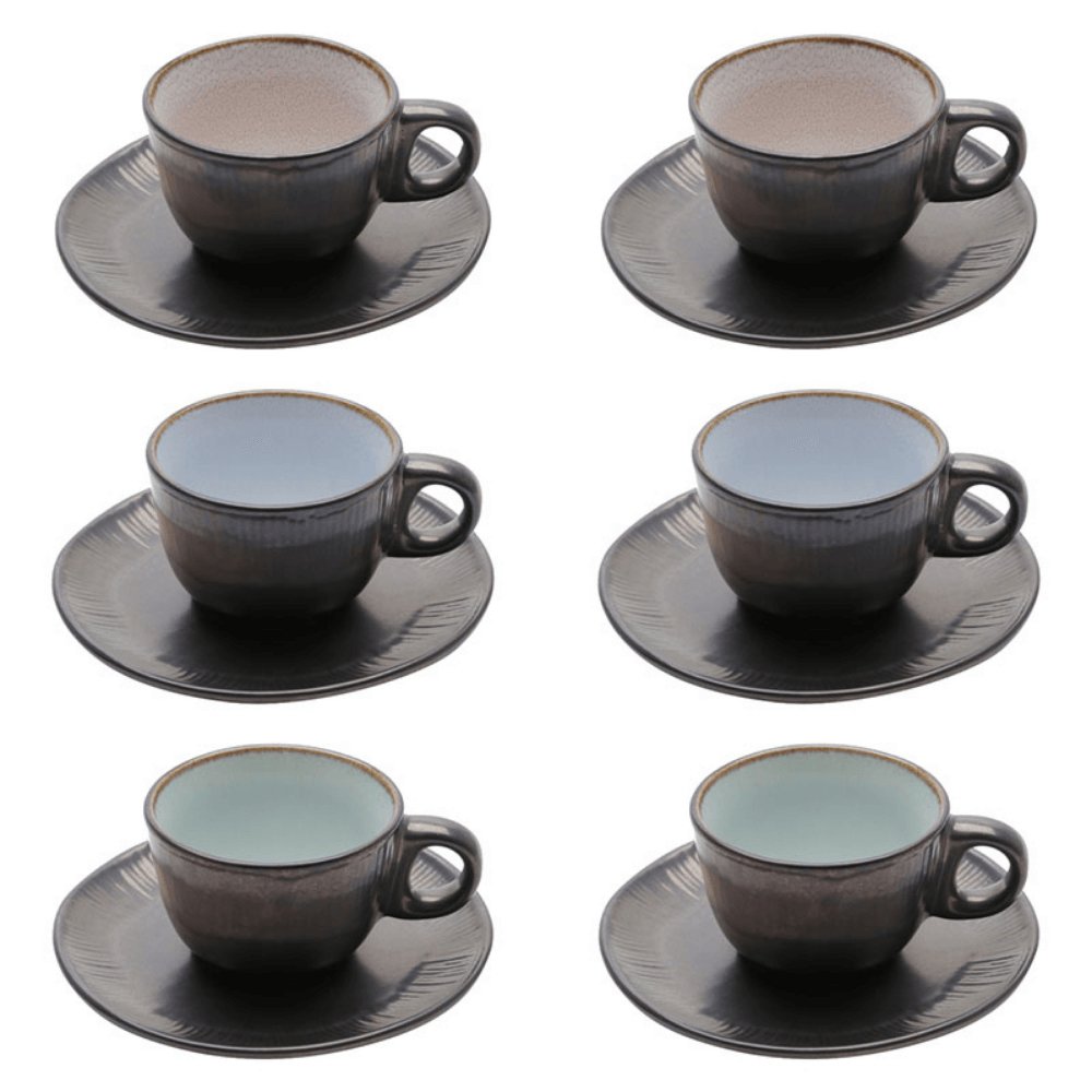 Conjunto 6 Xícaras de Café com Pires em Cerâmica Rustic Marrom 90ml - Ela Decora