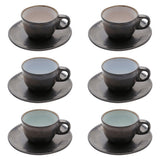 Conjunto 6 Xícaras de Café com Pires em Cerâmica Rustic Marrom 90ml - Ela Decora