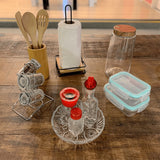 Conjunto de 3 Utensílios com Suporte de Bambu 30 x 8 cm - Ela Decora