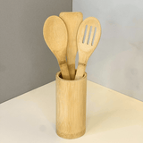 Conjunto de 3 Utensílios com Suporte de Bambu 30x8cm - Ela Decora