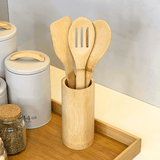 Conjunto de 3 Utensílios com Suporte de Bambu 30x8cm - Ela Decora