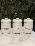 Conjunto de Latas Herméticas Porta Condimentos em Metal Branco Sugar Coffee Tea - 3 Peças - Ela Decora
