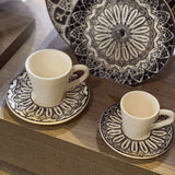 Conjunto de Xícaras e Pires de Chá Bege e Preto Yang - 6 Peças - Ela Decora