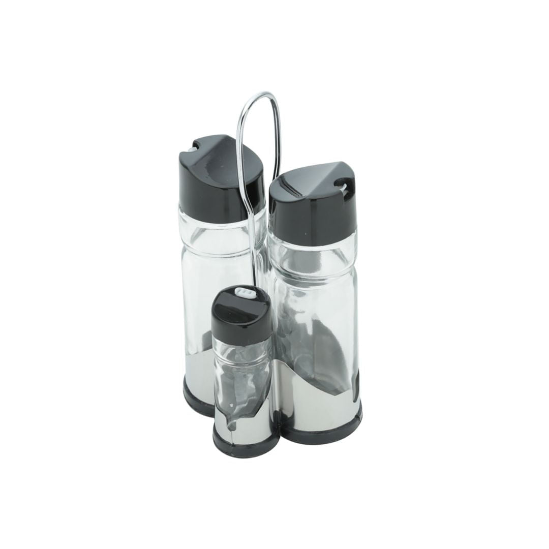 Conjunto Galheteiro Vidro Borossilicato Tampa Plástica com Suporte Donattelo 5 Peças - Ela Decora