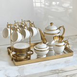Conjunto para Chá Bule Açucareiro Leiteira Porcelana Paddy Branco e Dourado 3 Peças - Ela Decora