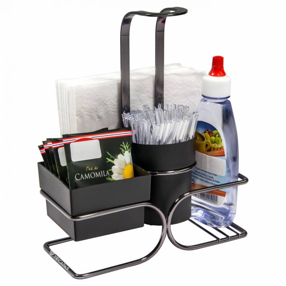 Conjunto para Sachês Chá Café Açúcar e Adoçante Preto e Ônix - Ela Decora