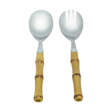 Conjunto Utensílios Para Servir Aço Inox Com Cabo Bambu Luxo 21cm - 2 Peças - Ela Decora