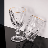 Copo Alto de Vidro Diamond com Fio de Ouro - 350ml - Ela Decora
