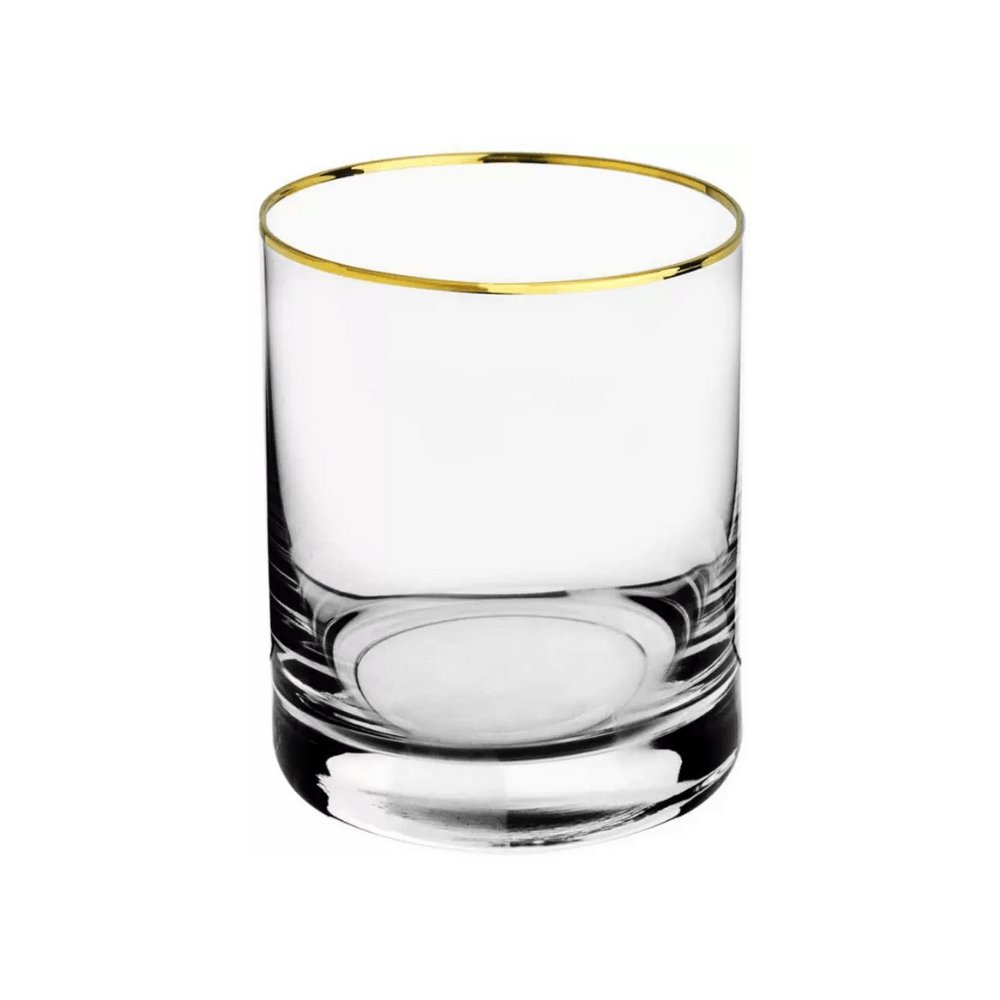 Copo Baixo Whisky Barware Gold Fio de Ouro em Cristal Ecológico - 320ml - Ela Decora