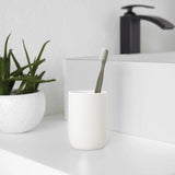 Copo Porta Escova de Dentes Junip Cerâmica Branco - Ela Decora