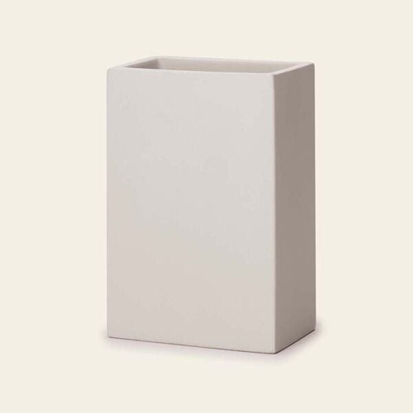 Copo Porta Escova de Dentes Quadrado Branco em Cimento - Ela Decora