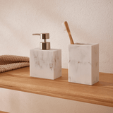 Copo Porta Escova Multiuso em Poliresina Branco Marmorizado 12cm - Ela Decora