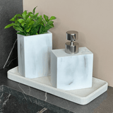 Copo Porta Escova Multiuso em Poliresina Branco Marmorizado 12cm - Ela Decora