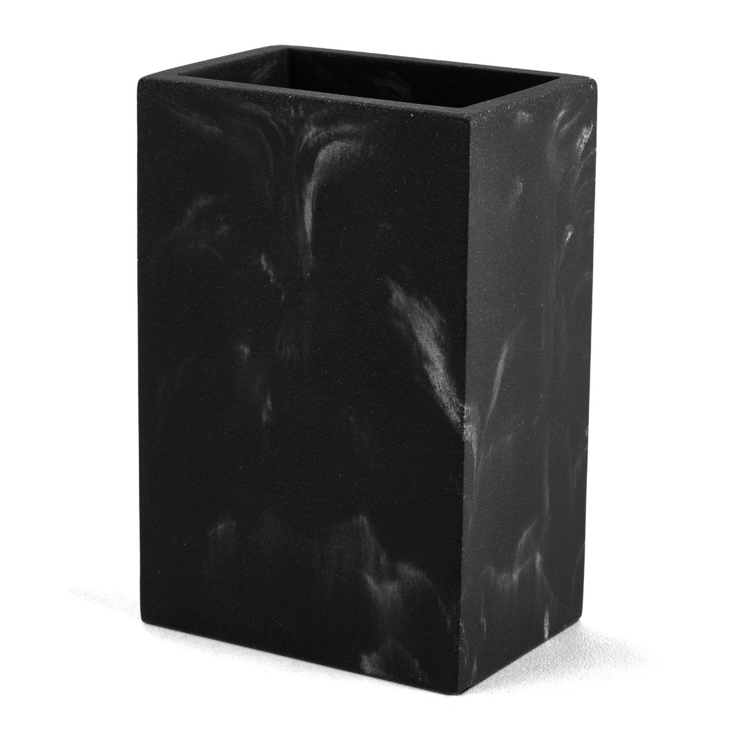 Copo Porta Escova Multiuso em Poliresina Preto Marmorizado 12cm - Ela Decora