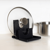 Descanso para Tampas e Utensilios em Bambu e Plástico Preto - Ela Decora