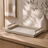 detalhes Bandeja Retangular em MDF e PU Cinza P 46cm na bancada