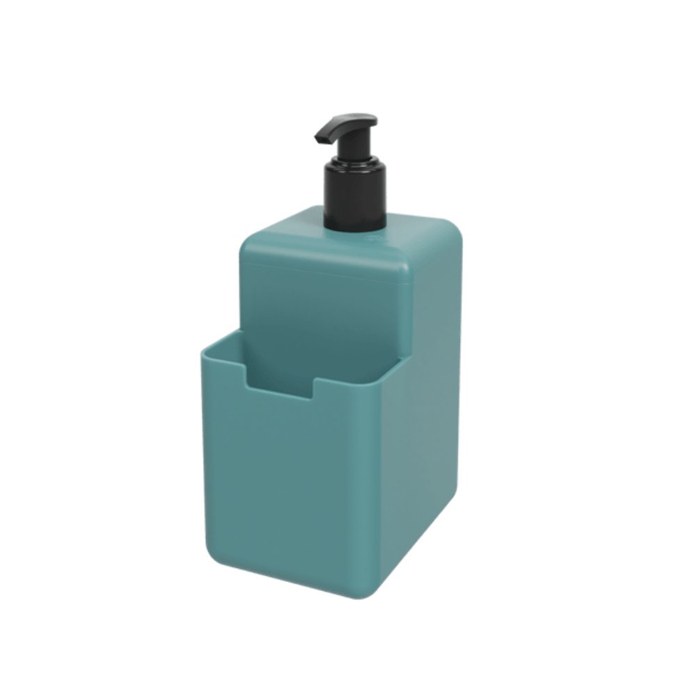 Dispenser de Detergente 500ml com Porta Esponja Bucha Azul - Ela Decora