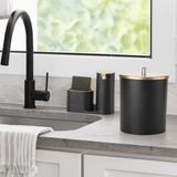 Dispenser para Detergente com Bucha Linha Conceito Preto com Dourado - Ela Decora