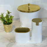 Dispenser Porta Detergente com Bucha Linha Conceito Branco com Dourado - Ela Decora