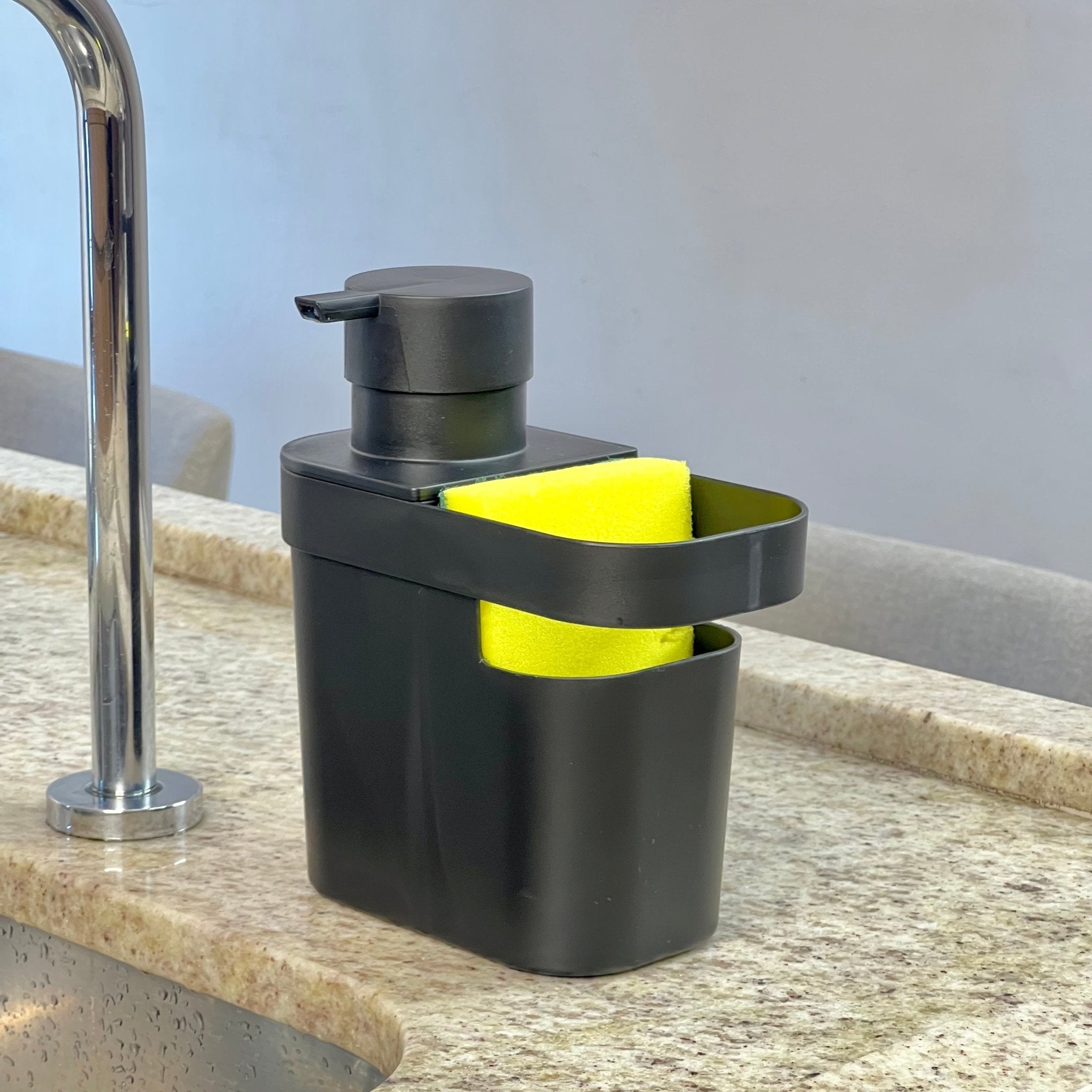 Dispenser Porta Detergente e Organizador de Pia Trium Preto 650 Ml - Ela Decora