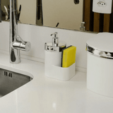 Dispenser Porta Detergente Organizador de Pia Branco e Cromado 500ml - Ela Decora