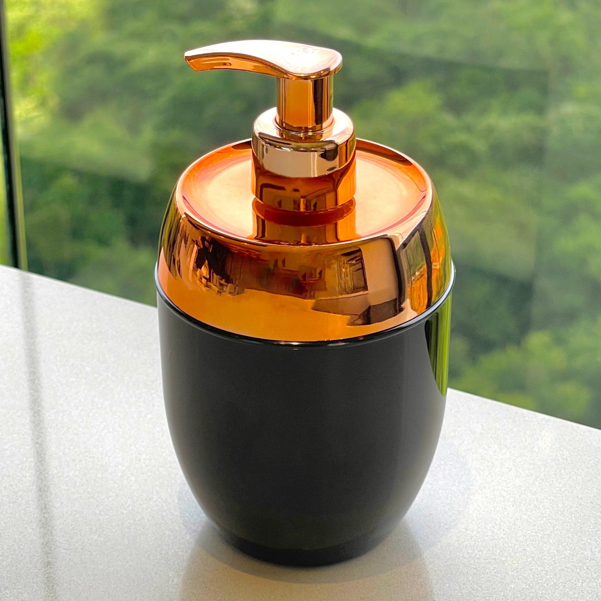 Dispenser Porta Sabonete Liquido Acquaset Preto e Rose Gold 300ml - Ela Decora