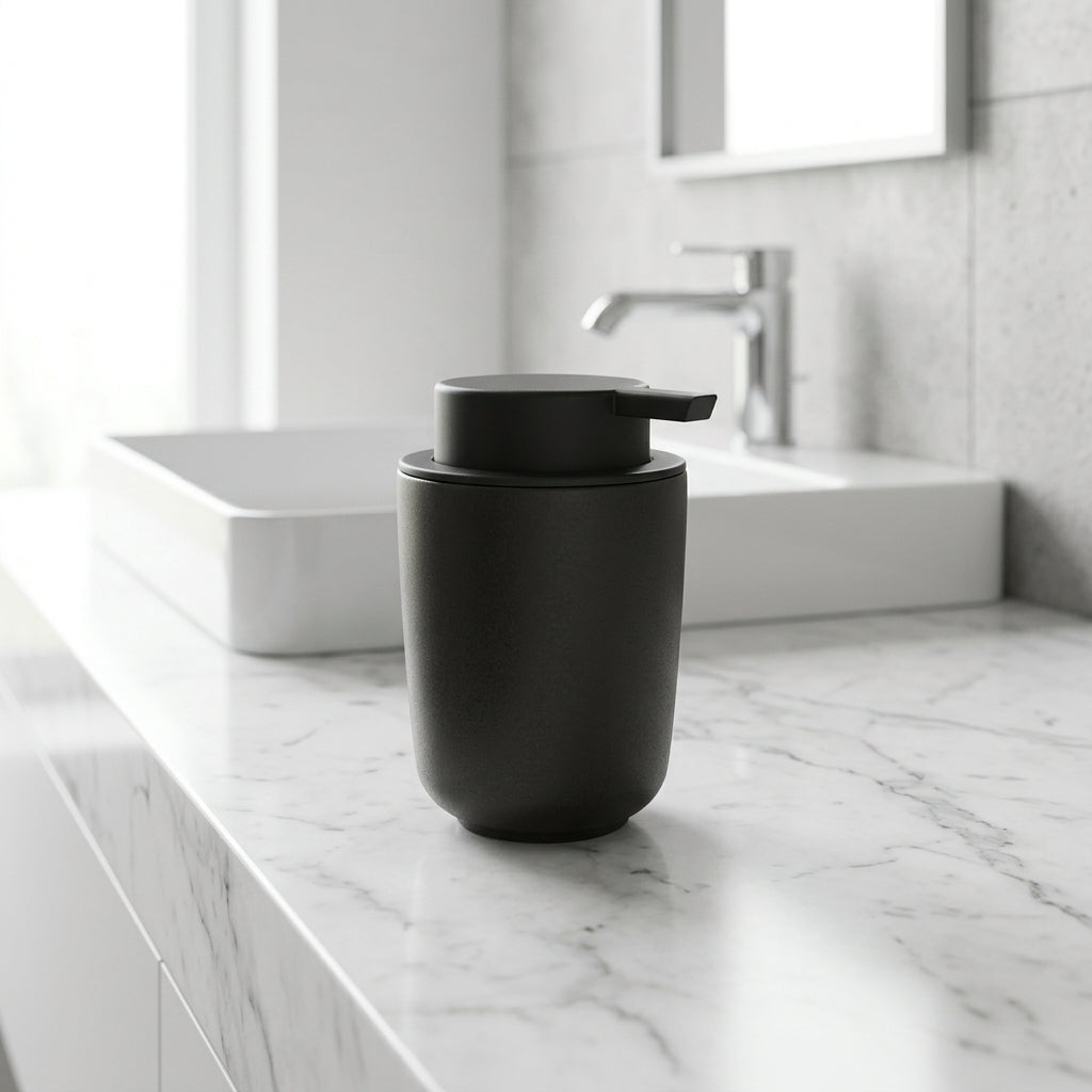 Dispenser Porta Sabonete Liquido Cerâmica Preto Osaka - Ela Decora