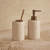 Dispenser Porta Sabonete Liquido em CImento Bege e Dourado - Ela Decora