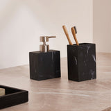 Dispenser Porta Sabonete Liquido em Poliresina Preto Marmorizado 15cm - Ela Decora