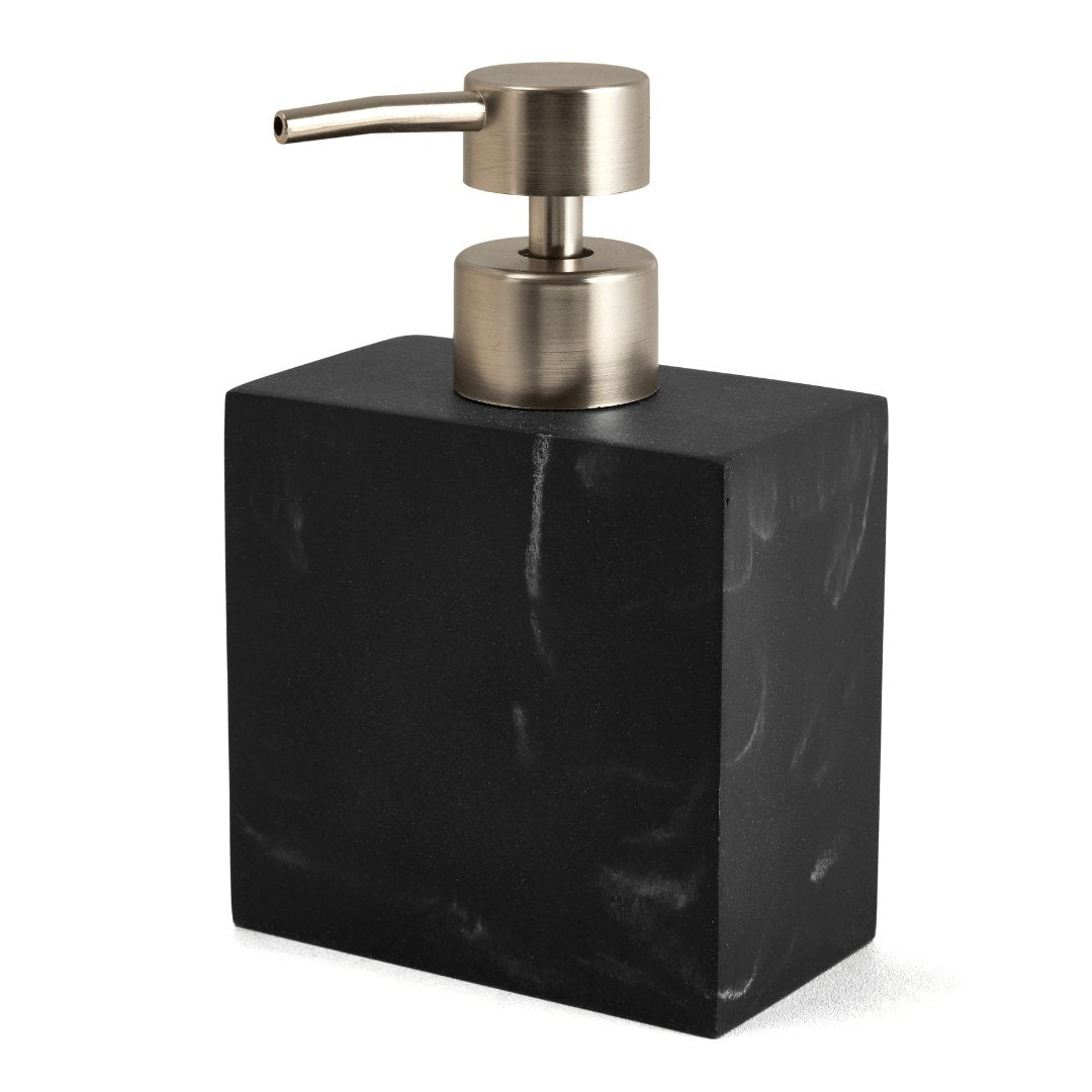 Dispenser Porta Sabonete Liquido em Poliresina Preto Marmorizado 15cm - Ela Decora