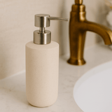 Porta Sabonete Liquido em Polirresina Bege e Cromado