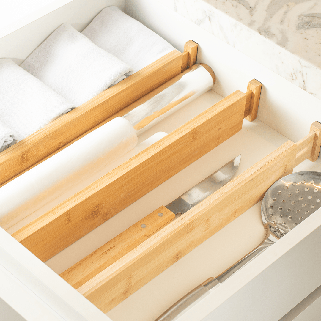 Divisória de Gavetas Ajustável Keep de Bambu 56cm - Ela Decora