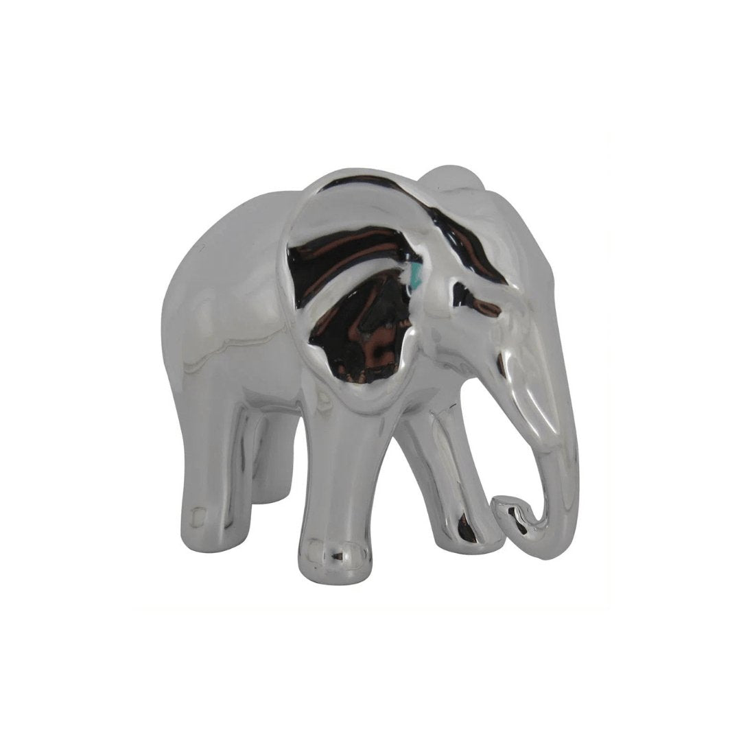 Elefante de Cerâmica Cromado 13,5cm - Ela Decora