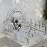 Escorredor De Louças com Bandeja Cromado e Branco 10 Pratos 8 Copos - Ela Decora