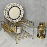 Escorredor de Louças Duplo 16 Pratos Aço Dourado Luxo - Ela Decora