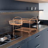 Escorredor de Louças Duplo 16 Pratos Aço Rose Gold - Ela Decora
