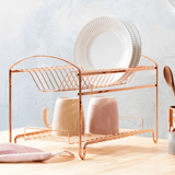 Escorredor de Louças Duplo 16 Pratos Aço Rose Gold - Ela Decora