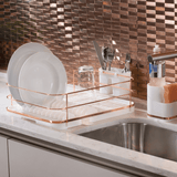 Escorredor de Louças Rose Gold Branco Com Porta Talheres - Ela Decora