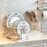 Escorredor de Louças Rose Gold Branco Com Porta Talheres - Ela Decora
