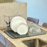 Escorredor de Louças Tapete Udry com Porta Taças Cinza - Ela Decora